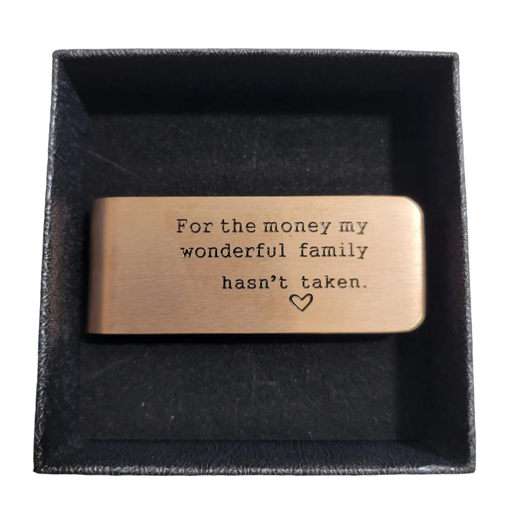 Gold Colored Money Clip With Saying